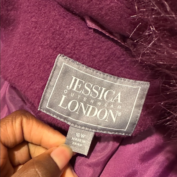 Jessica London Plum Faux Fur Collar Coat Plus SIZE 16W - Picture 4 of 6